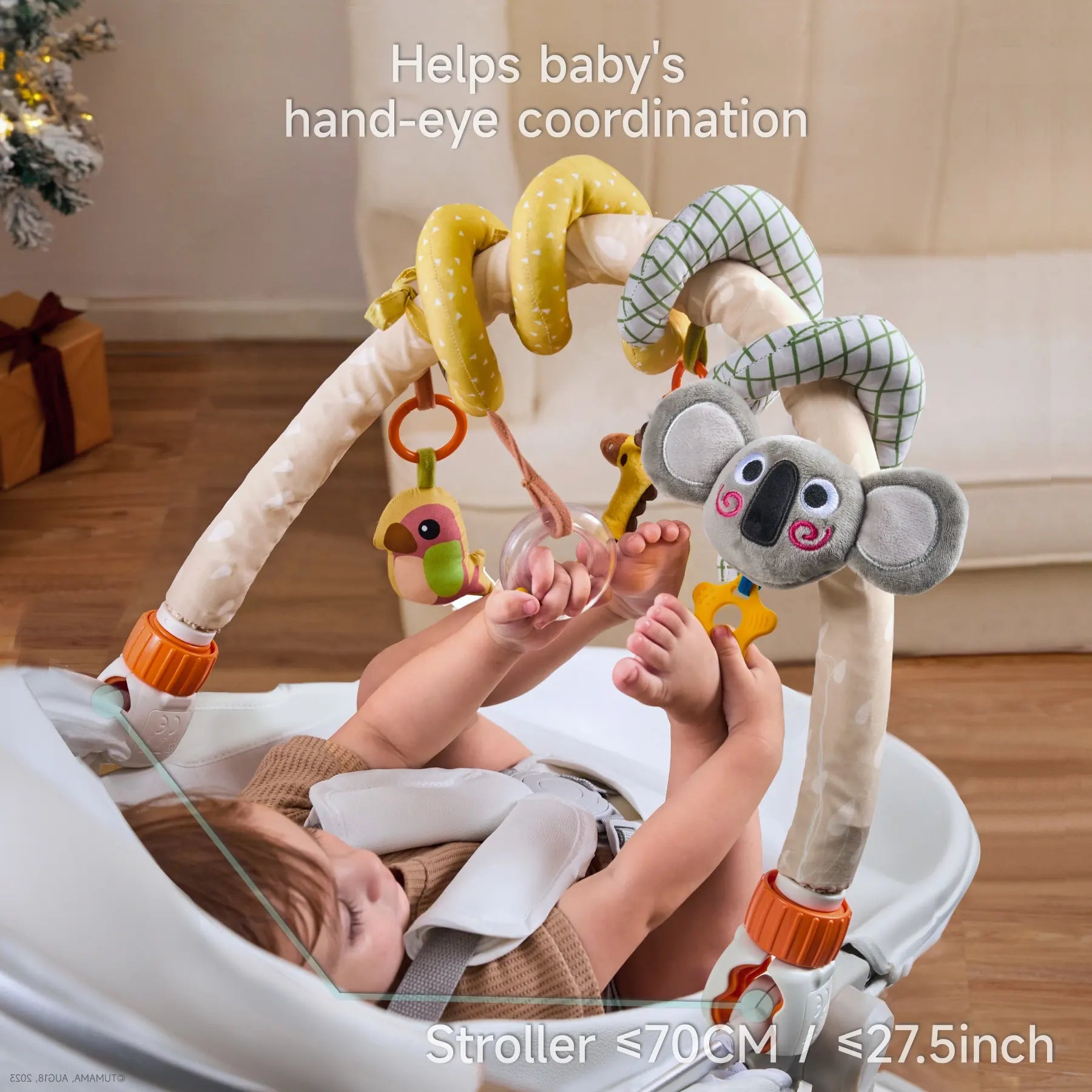 Baby playing with Koala Giraffe Parrot Stroller Arch Toys