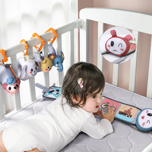 Baby soft toys set for sensory play in stroller, pram, and car seat