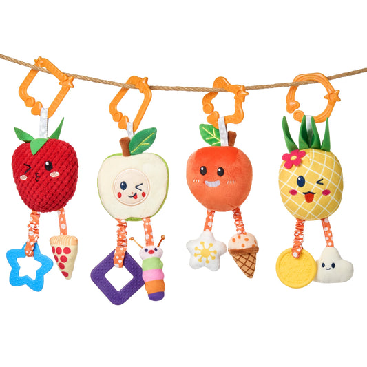 Baby toy set with hanging fruit rattles for crib