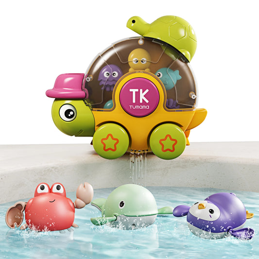 Bath time fun with wind-up toys for toddler entertainment