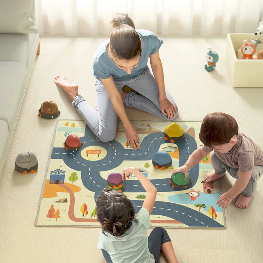 Educational stacking car toy with play vehicles playmat
