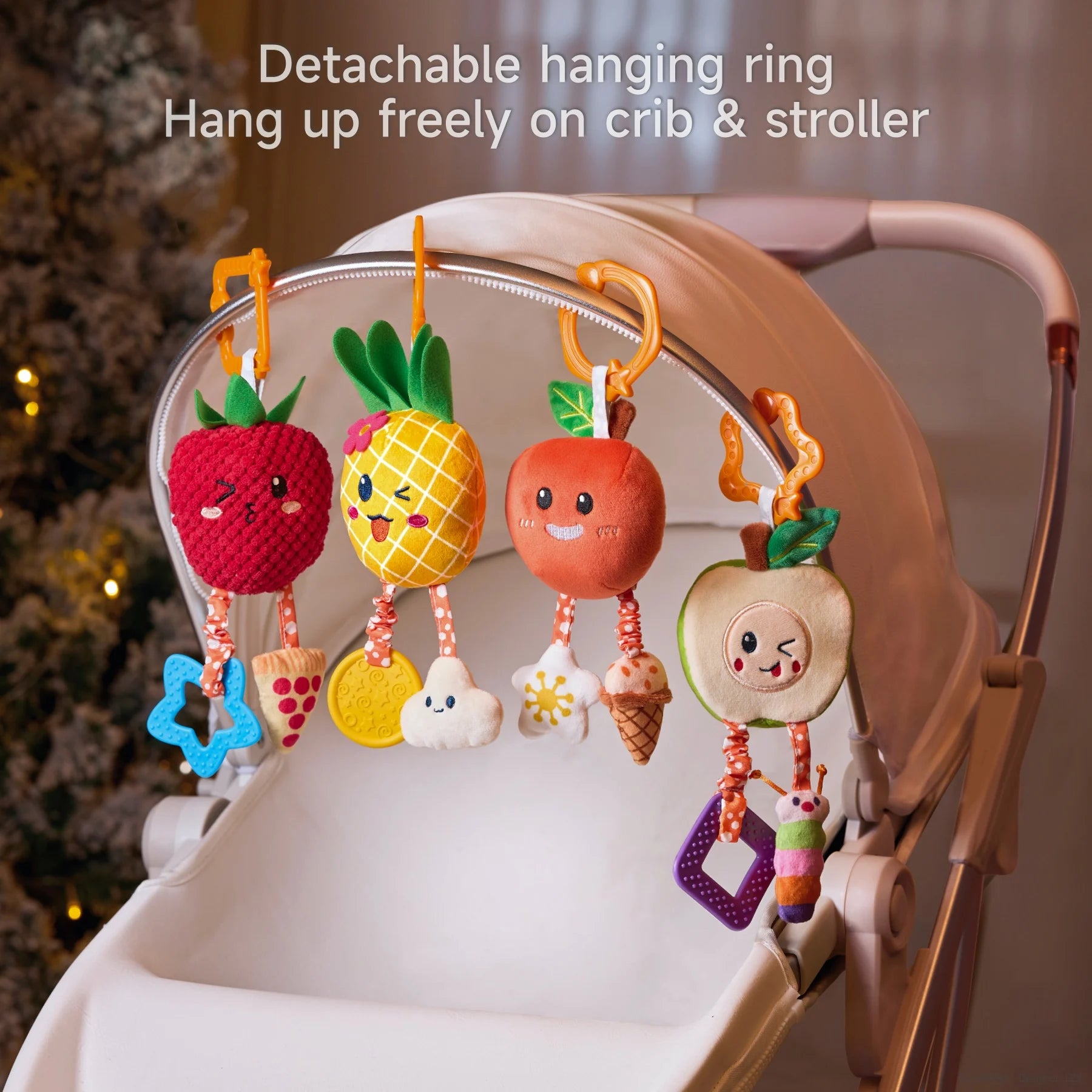 Newborn infant play set with hanging fruit rattles