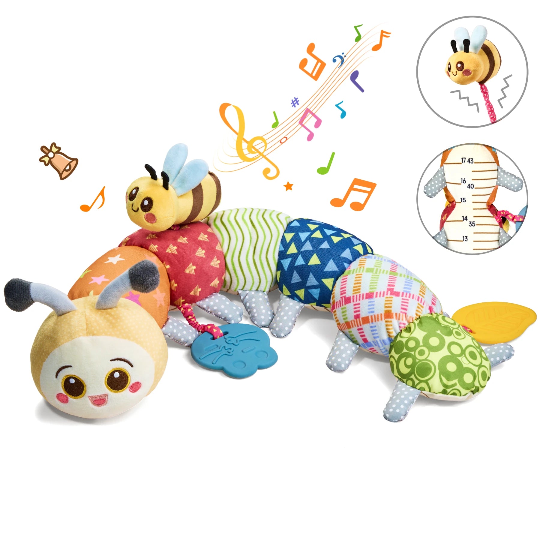 Caterpillar Stuffed Animal with Rattle, Teether, Crinkle & Squeaker