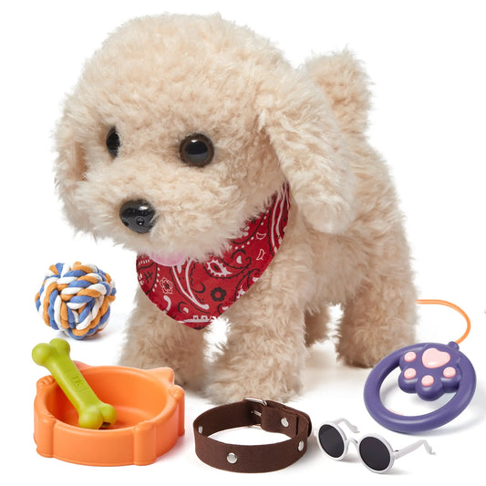 Voice-controlled electronic dog toy with fun features