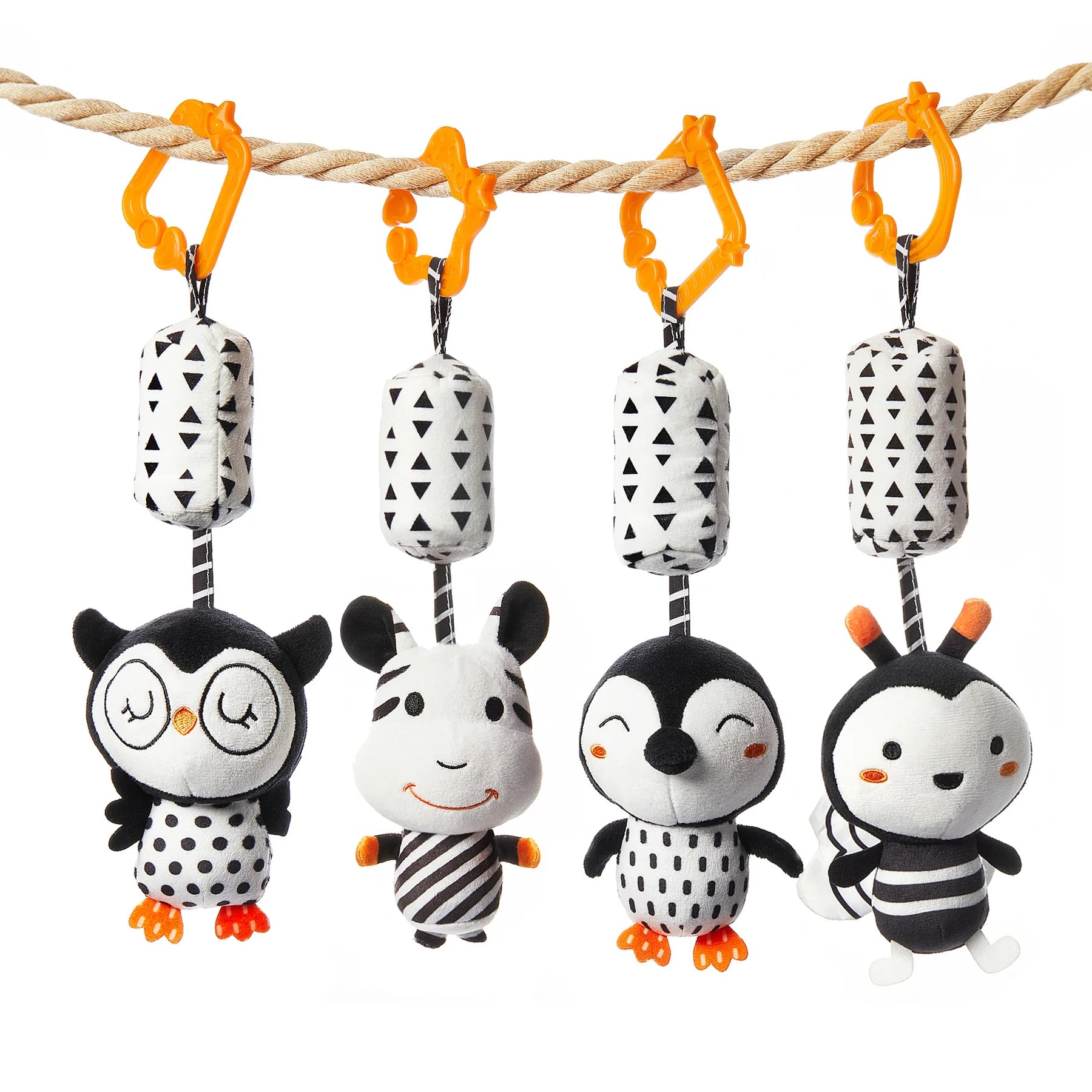 Black white visual toy plush hanging rattle set Tumama Kids
