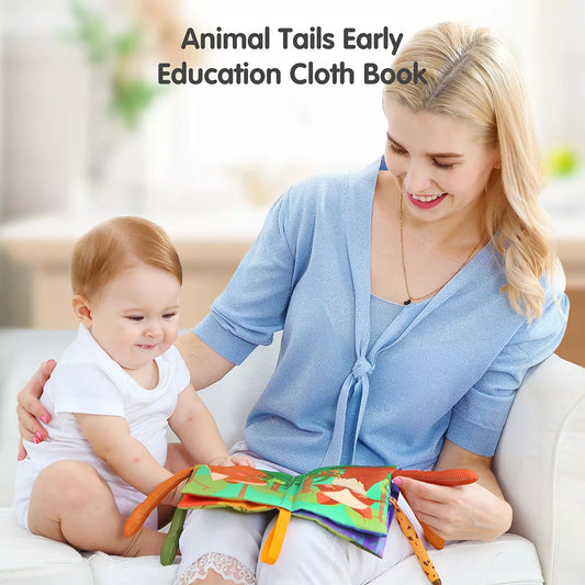 Cloth books, sensory book toys soft jungle tails squeaker and crinkle sound busy book learning toy for babies infant 3 Months+