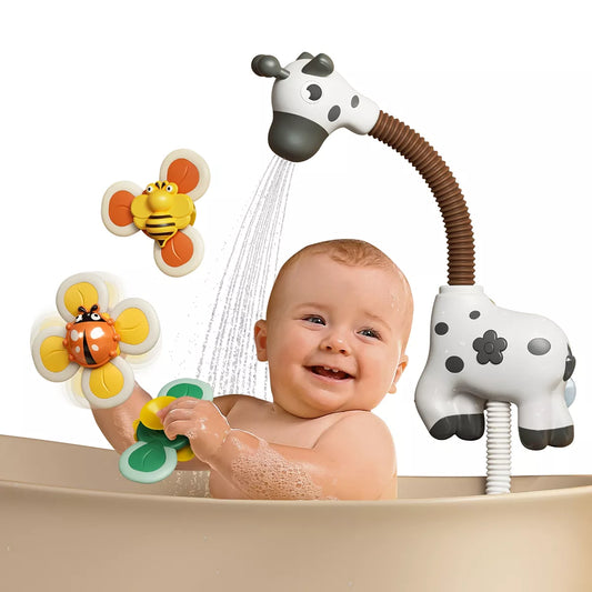 Baby bath toy shower head with spinner toys wind up toys zebra bathtub water pump for toddler 18 Months+