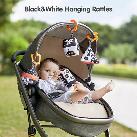 Baby high contrast shapes set toy black white hanging rattles