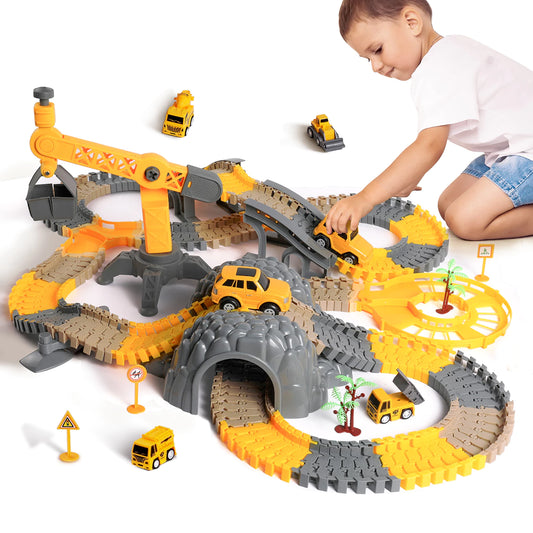 Children's construction race track with 258 pieces