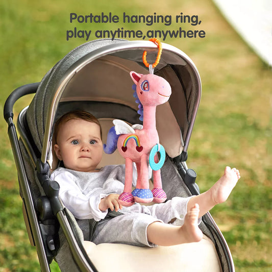Pink horse plush rattle for newborns