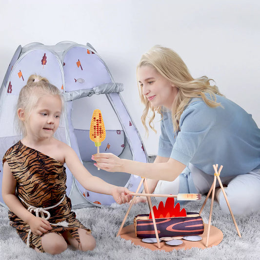 Pop-up play tent for kids' imaginative camping play