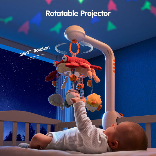Baby crib mobile, bluetooth crib toys with projection night light rotatable projector