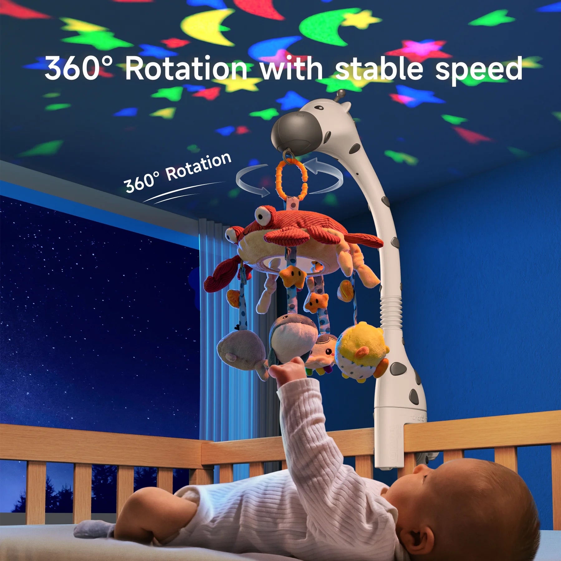 Mobile for Crib مع الأضواء والموسيقى ، ألعاب مهدئة للحديدين الجدد