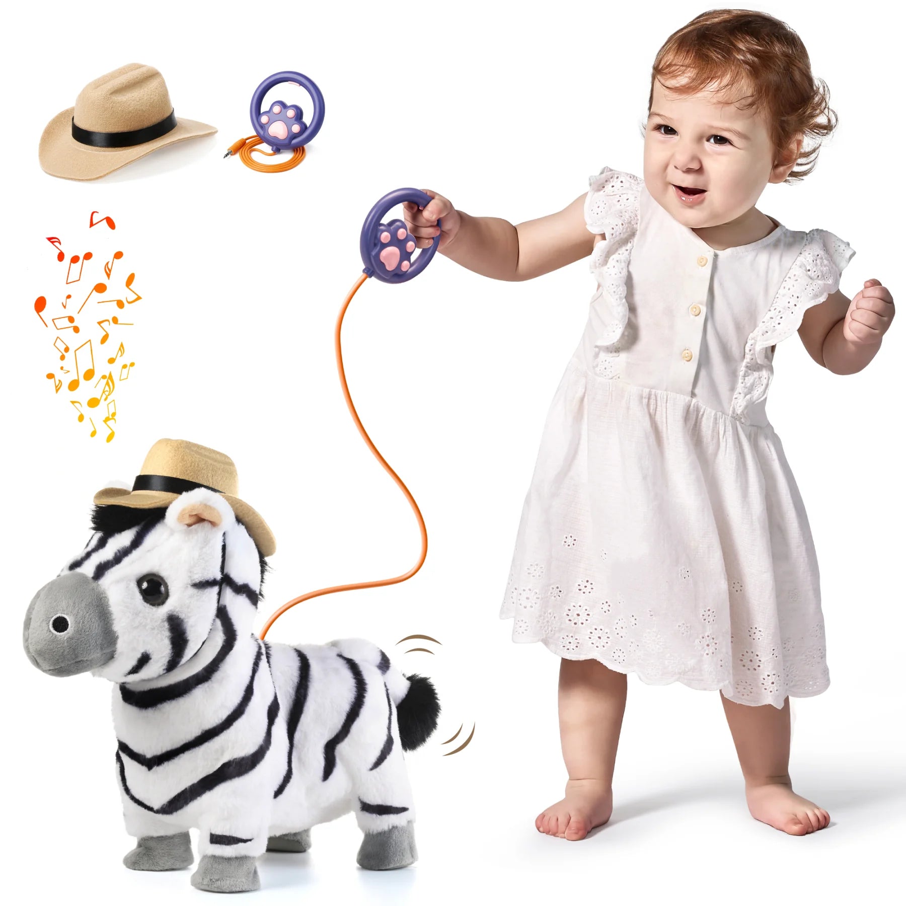 Electronic plush zebra toy set  with remote control leash