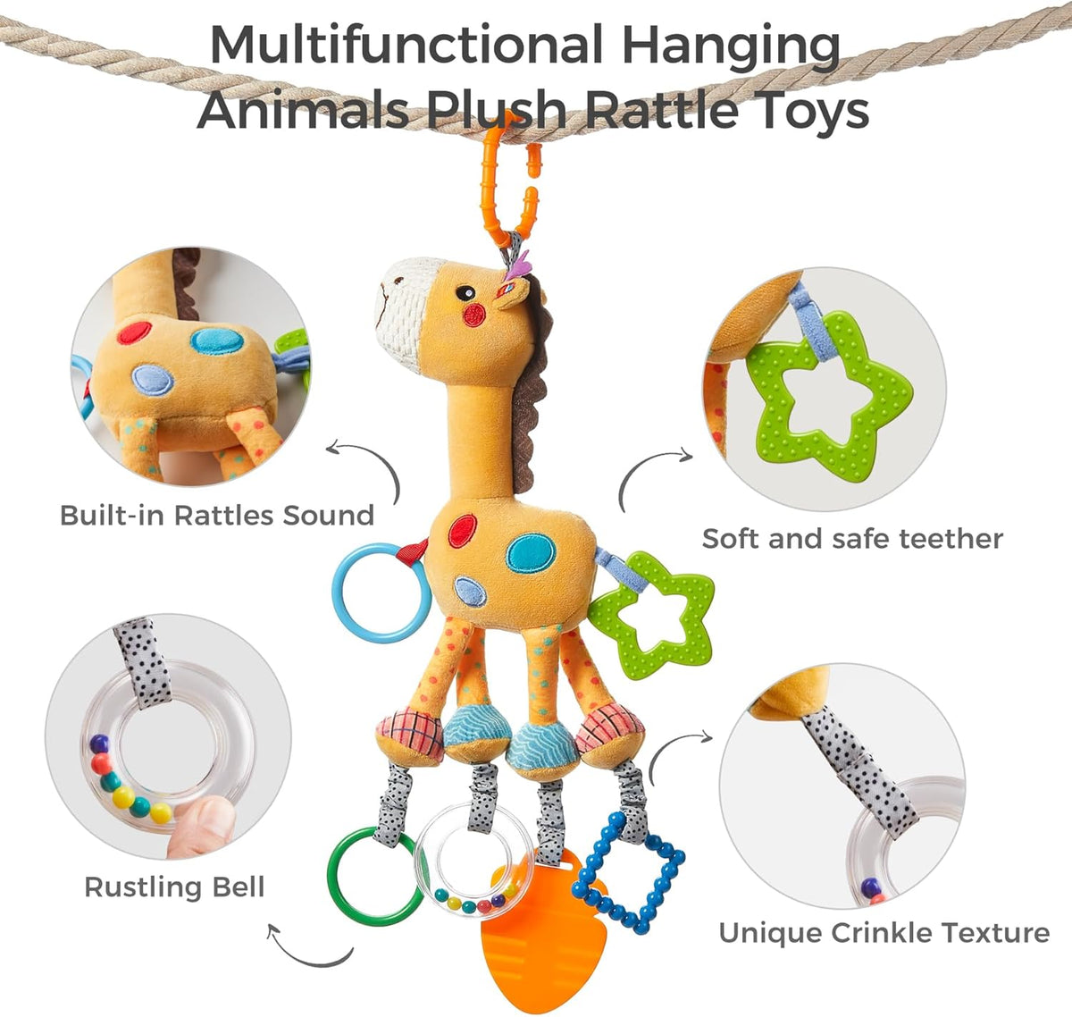 Giraffe Rattle Rattle toy with teether for crib, stroller & car seat - Tumama Kids
