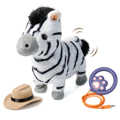 Walking Zebra Animal Toy - Remote Control Leash, Walks, Barks & Sing