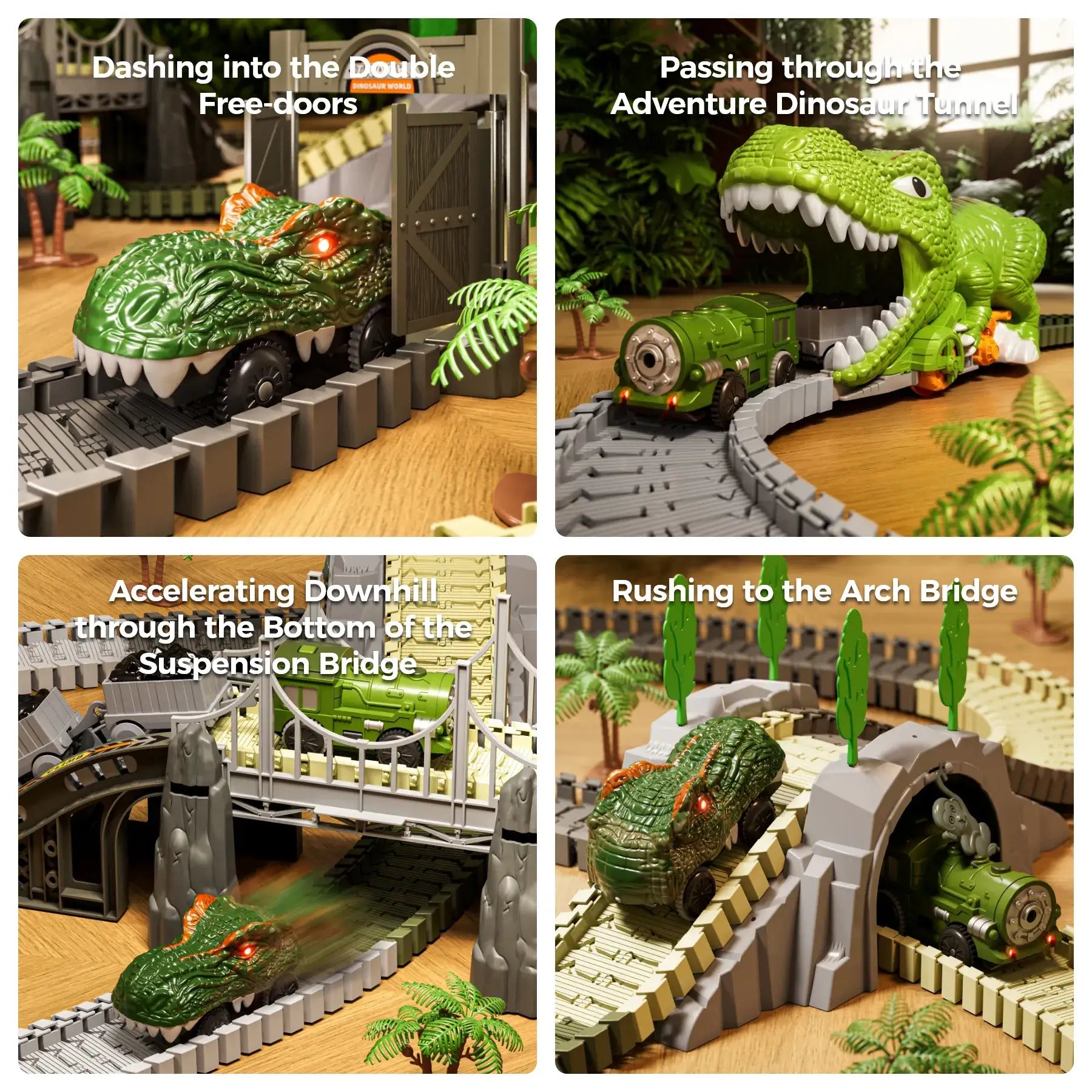 <tc>Conjunto de pista de corrida de brinquedo com tema de dinossauros</tc>