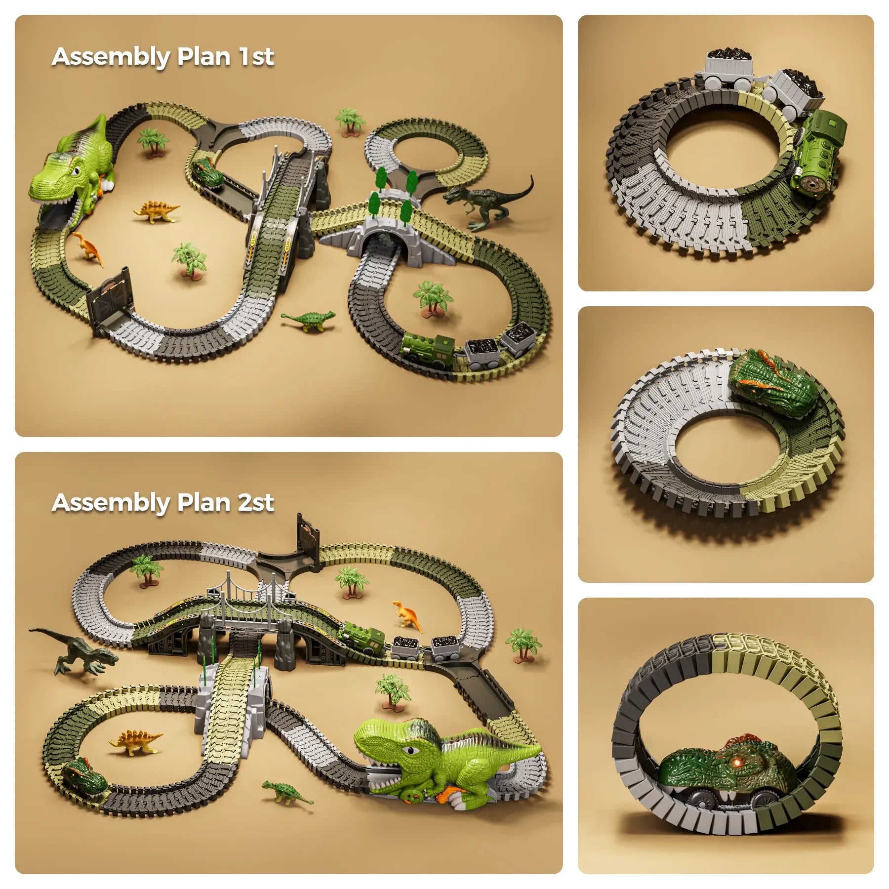 <tc>Conjunto de pista de corrida de brinquedo com tema de dinossauros</tc>