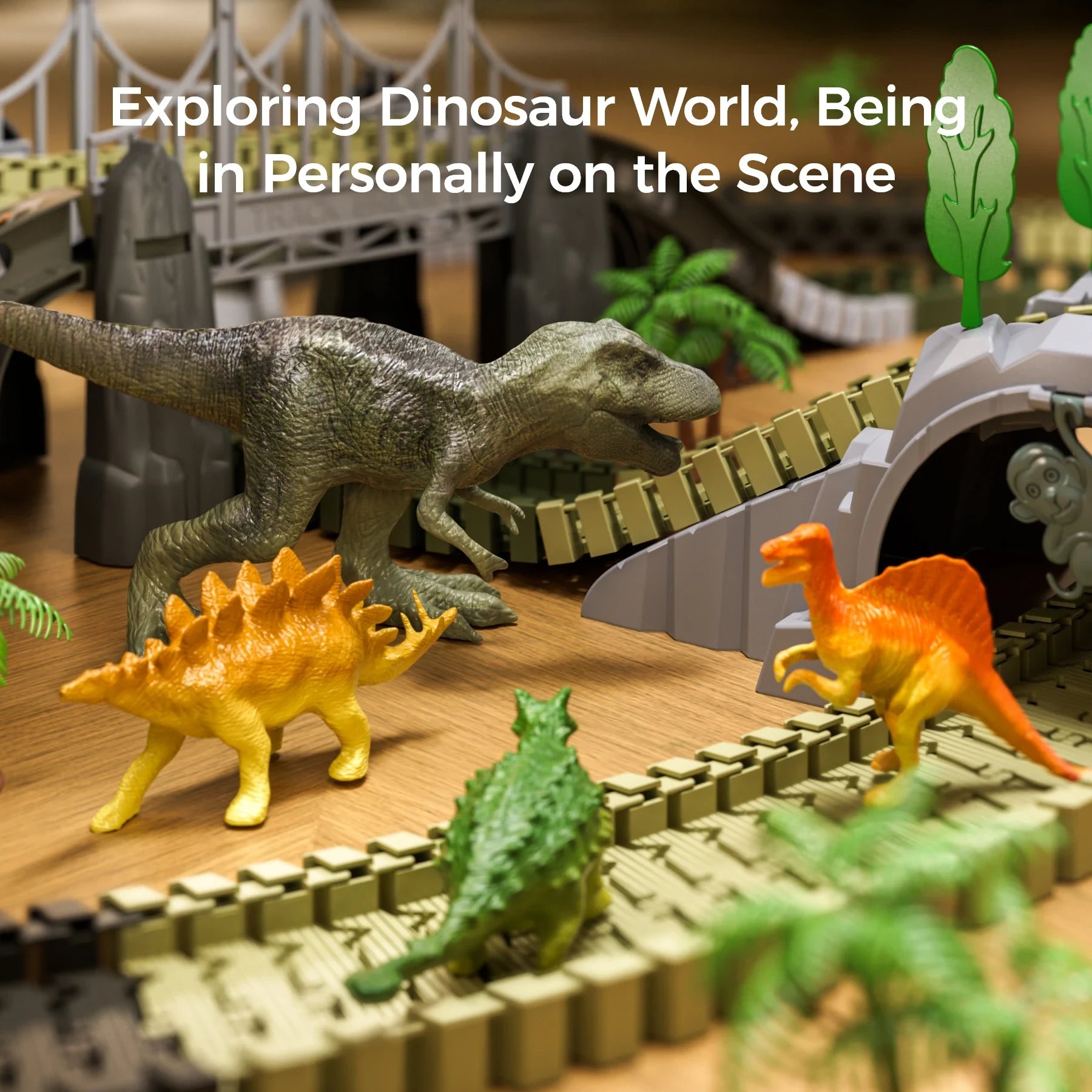 Гоночная трасса с игрушками динозавров, 281 шт. игрушки-поезда динозавров, гибкие железнодорожные пути с фигурками динозавров, электромобили, игровой набор для малышей от 3 лет