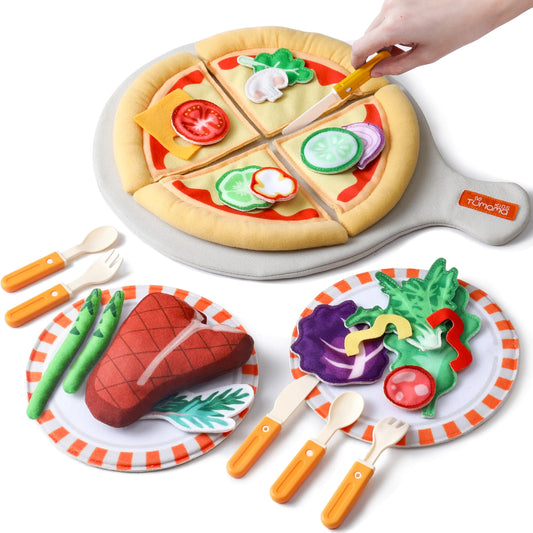 Pizza toy for pretend play with simulation features