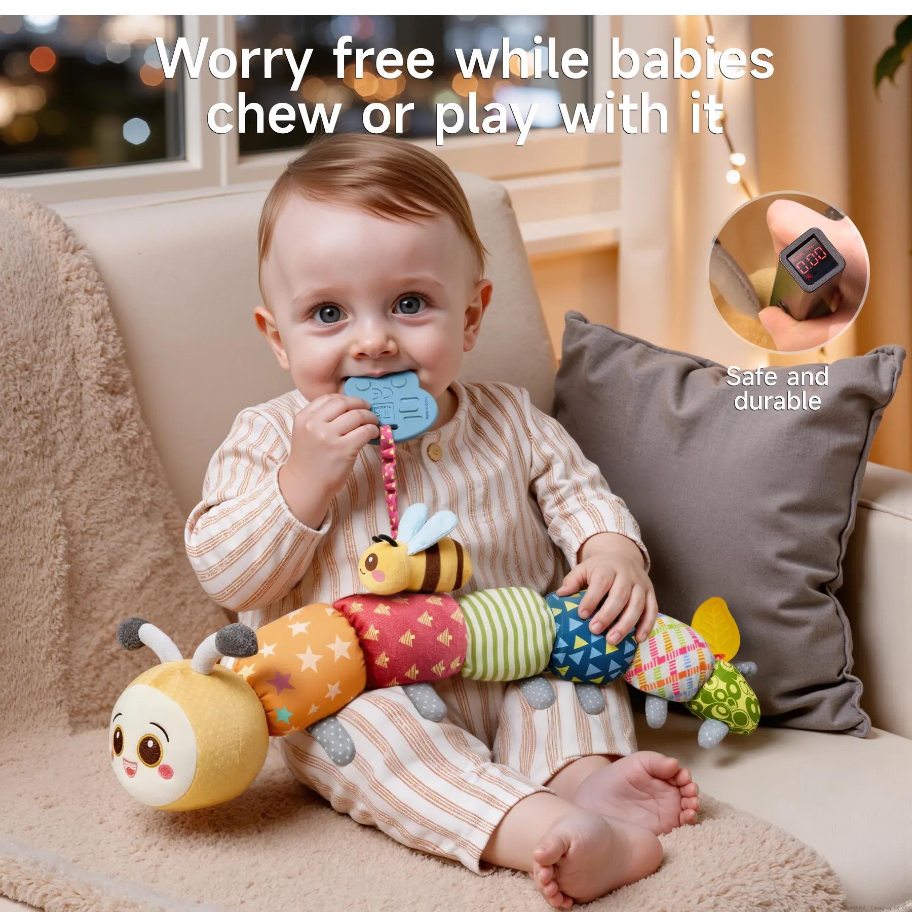 Caterpillar Stuffed Animal with Rattle, Teether, Crinkle & Squeaker Caterpillar Stuffed Animal with Rattle, Teether, Crinkle & Squeaker