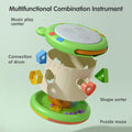 <tc>Brinquedo musical 3 em 1 – tambor para bebé, encaixe de formas e puzzle de engrenagens</tc>