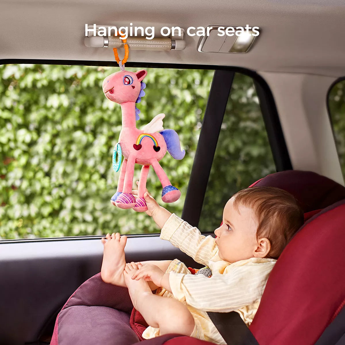 Hanging Plush Toy with Teether & Rattle for Crib, Stroller & Car Seat