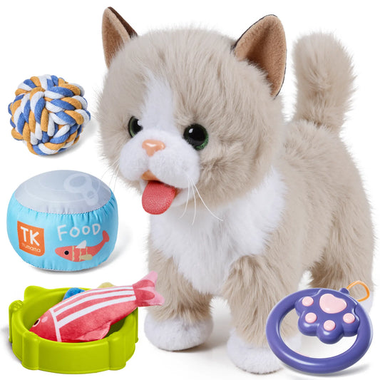 Interactive Plush Walking Cat Toy Set with Remote Leash, Singing, Wagging Tail, and Realistic Pet Features