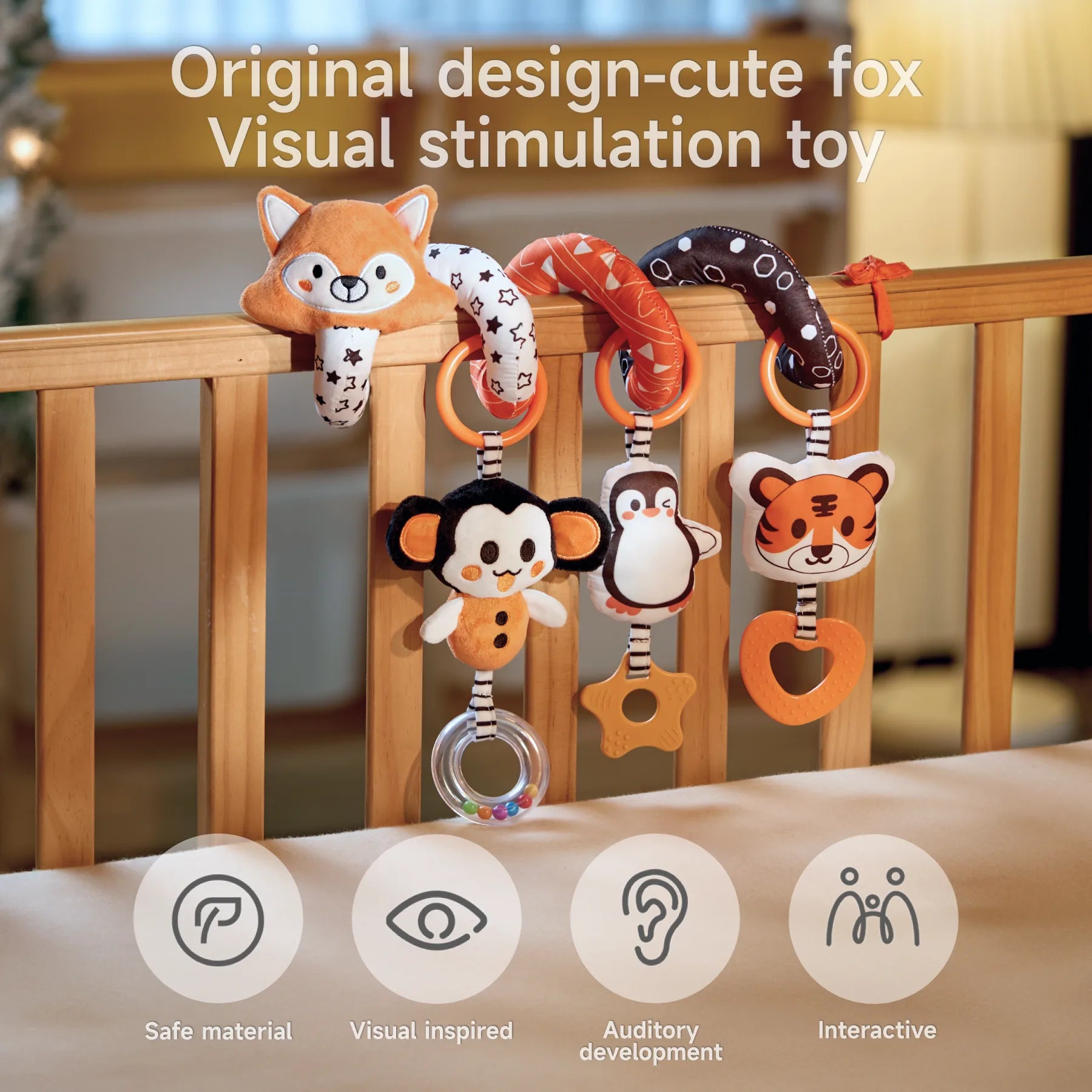 Cute Fox Spiral Toy Fixed in Crib