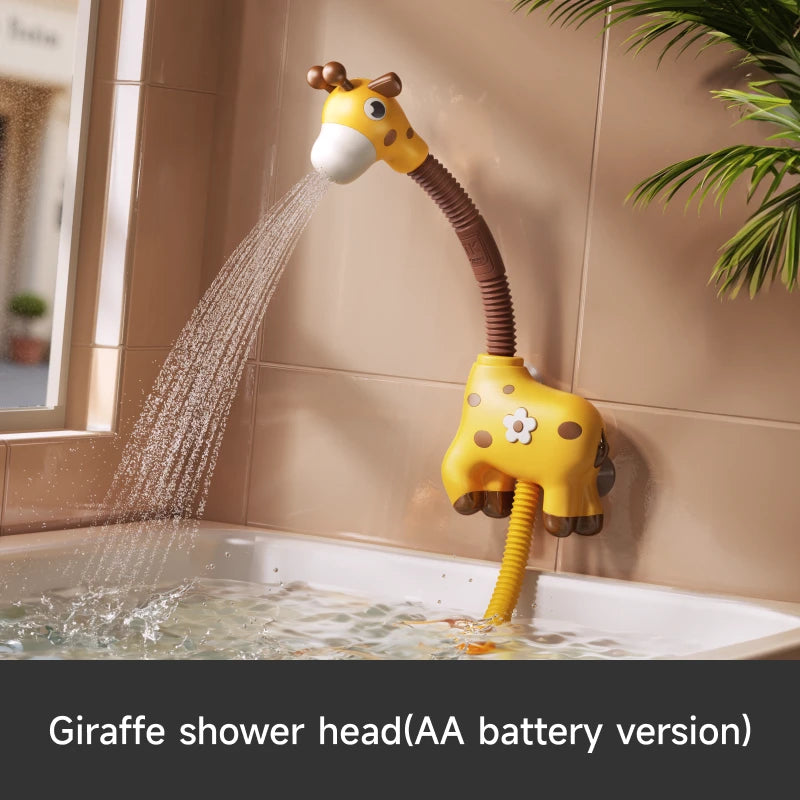 Toddler bath toy – giraffe shower head (AA battery version) with gentle water spray, fun and safe bath accessory for kids.