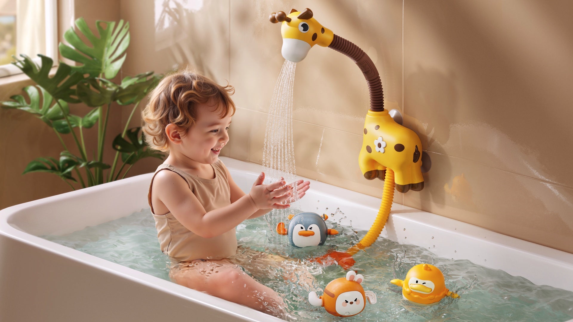 Toddler Bath Toy Set – Giraffe Shower Head & Wind-Up Water Toys – Tumama Kids