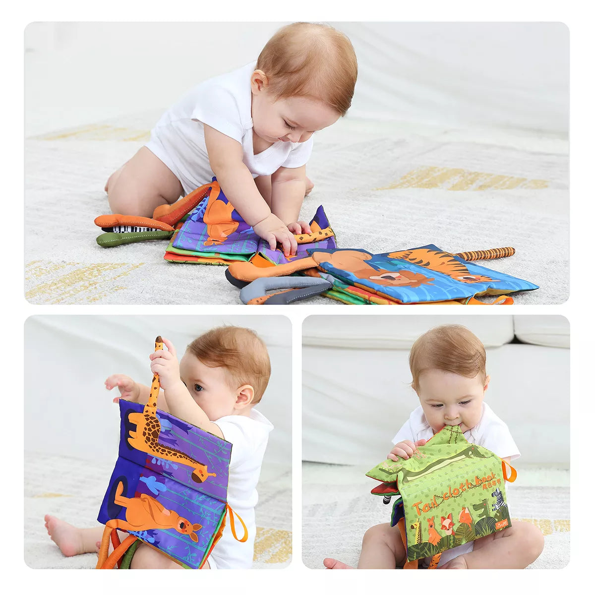 布の本、感覚ブックのおもちゃ、ソフト ジャングル テール、スクイーカーとクリンクル音、ビジー ブック学習玩具、赤ちゃん、幼児 3 か月以上
